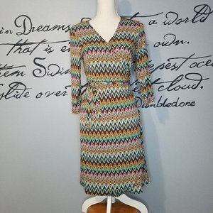 Emma & Michele Colorful Zig-Zag Wrap Dress, S